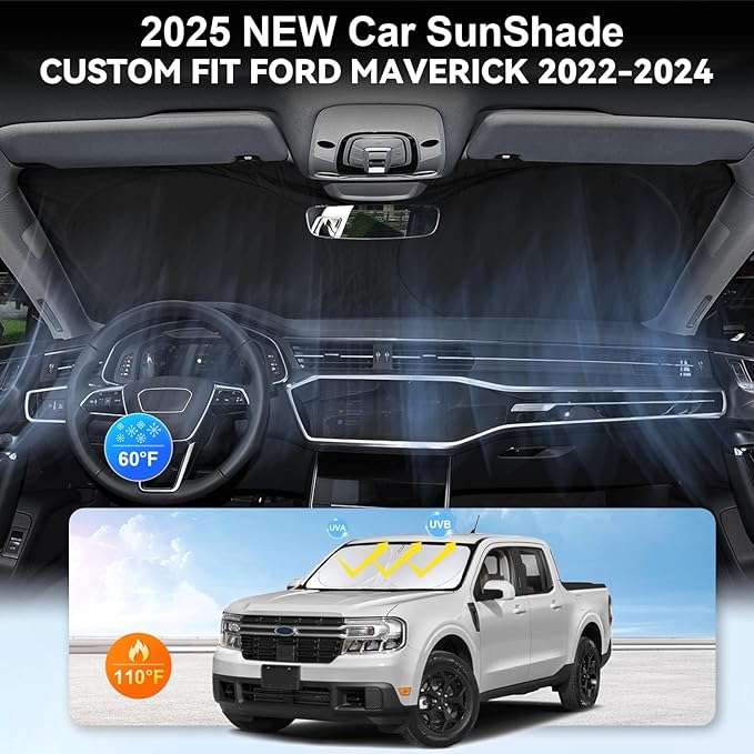 Sunshade for Maverick Windshield Sun Shade Custom-fit for 2020-2025 2026 Ford Maverick XLT, Limited, Platinum Accessories Foldable Window Shield Windshield Cover Sun Visor Protector Block UV