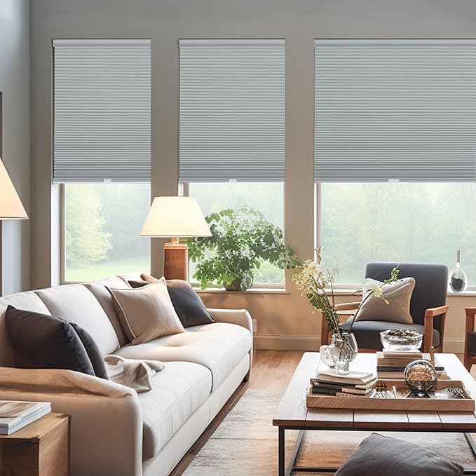 Changshade Cordless Cellular Shades, Blackout Honeycomb Shades for Windows, Pull Down Pleated Blinds, Easy to Install for Indoor Windows and French Doors,53" W x 72" H, Grey