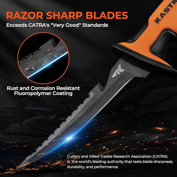 KastKing Ultimate Angler 5" Bait Knife, Razor Sharp Corrosion-resistant Vanadium Stainless Steel Blade, Fishing Knife with Dual Edge & Non-slip Handle, Includes Sheath with Sharpener & Carabiner
