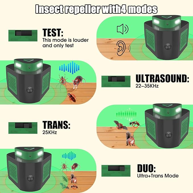2 Pack Mice Rat Repellent for House Rodent Repellent Ultrasonic Mouse Deterrent,360°Mice Trap for House Indoor,Mouse Repellent with Flashing Light for Attic Garage Basement Crawlspace,4 Mode Switching