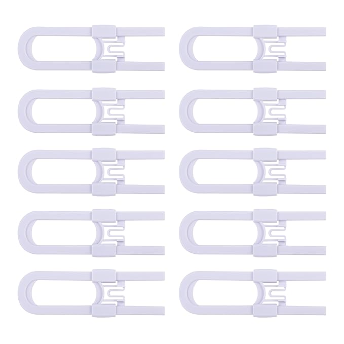 Sliding Cabinet Locks Baby Proofing – Adjustable Child Safety Latches for Knobs & Handles – 10 Pack – No Adhesive Drilling or Tools - White