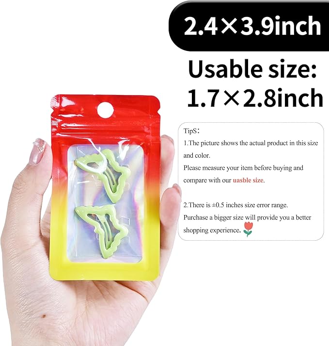 100 Pack Resealable Plastic Bags for Food Storage, Zipper Bags with Clear Front Window, Packaging Pouch for Small Business (Red & Yellow, 2.4x3.9 inch)