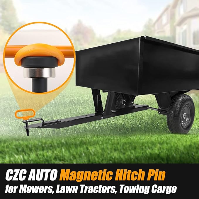CZC AUTO Magnetic Hitch Pin 5/8" Lawn Mower Trailer Hitch Pin, Magnet Trailer Gate Pin for Simple One Handed Hook On & Off - Securely Hitch Lawn & Tow Behind Attachment, Orange