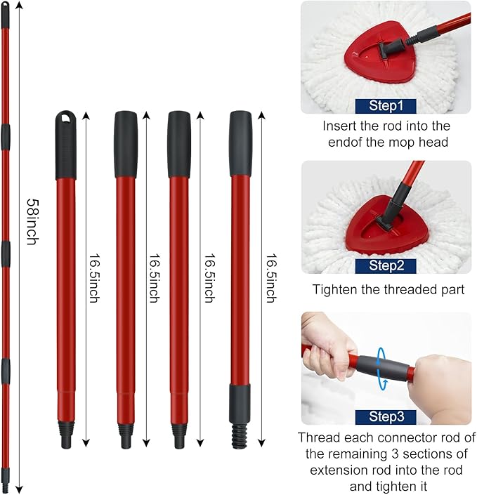 Mop Handle Replacement for Ocedar 4 Section Mop Replace Handle Compatible with O-Cedar Spin Mop Refills and Brooms ocedar Mop Stick for Floor Clean, 30" to 58", American Thread Joint