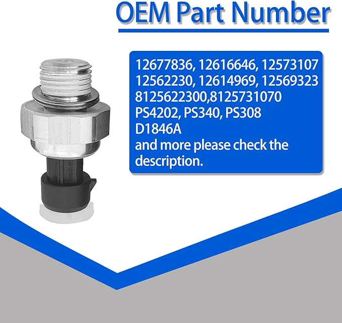 Engine Oil Pressure Sensor Switch Replaces D1846A Compatible with Chevy Silverado Suburban Tahoe GMC Yukon Impala Pontiac G8 12677836,12616646, 12677836,12573107, 12562230,12614969, 12569323