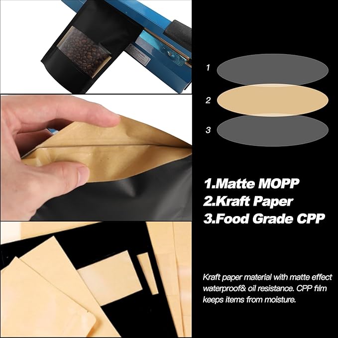 100 Pack Bags, Resealable Bags with Clear Window, Stand-up Bags for Sealing Storage, Scratch Resistant Hand Storage Bags. (Black, 3.85×5.7 Inch)