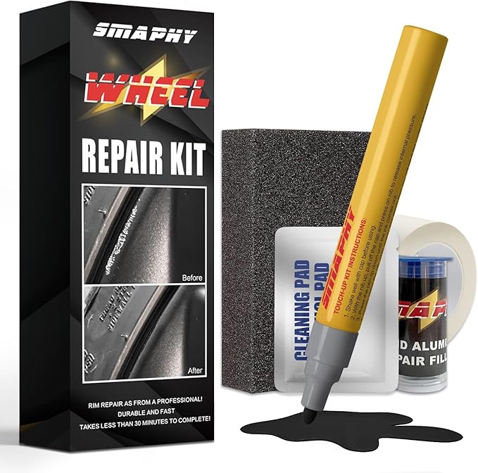 SMAPHY Wheel Scratch Repair Kit, Matte Black Rim Touch Up Paint(Liquid Aluminium Filler), Repair Curb Rash, Scratches, and Scuffs on Wheels Quickly and Easily, Can repair and fill larger scratches