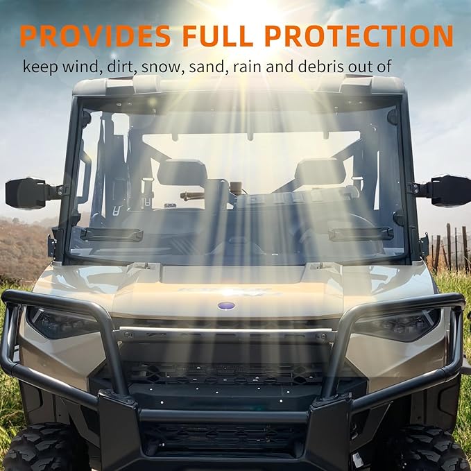 Clear Front Windshield Heavy Duty Scratch Resistant Full Windshield Compatible with Polaris Ranger XP 1000 / 900 / Crew 2017-2025 Accessories Polycarbonate Vented UTV Window