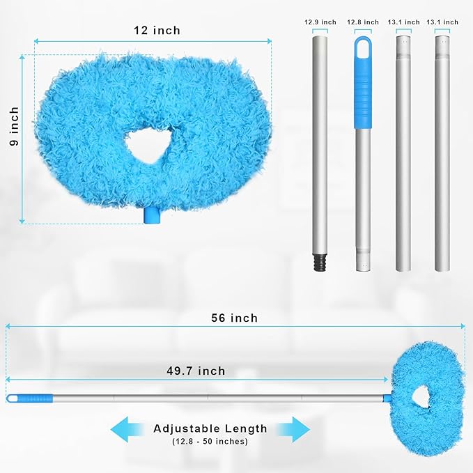 Storystore Ceiling Fan Cleaner Duster with Extension Pole, Adjustable from 13 to 49.7 Inches, Removable Fan Blade Cleaner (Blue-2 Pack)