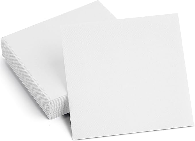 Linen-Feel Colored Paper Napkins - Decortive Cloth-Like WHITE Luncheon Napkins - Soft And Absorbent. For Kitchen, Party, Wedding, Dinner Or Any Occasion. (Pack of 50)