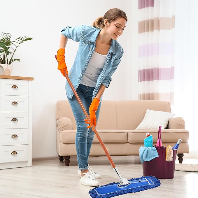 Sliner 6 Pcs Clip on Dust Mop Handle 51.2 Inch Mop Stick Replacement, Swivel Head for Household Wet and Dry Mops, Cleaning Supplies