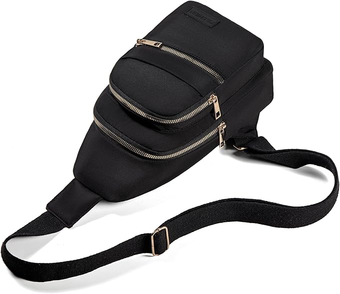 Small Crossbody Sling Backpack Sling Bag for Women, Chest Bag Daypack Fanny Pack Cross Body Bag for Outdoors Hiking Traveling - Gold Zipper