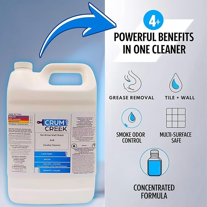 Smoke Cleaner Wall Wash, Multipurpose Degreaser for Walls and Smoke Damage, Non-Rinse, Grease and Odor Remover, Hard Surface Cleaner (4, 512 fluid ounces)