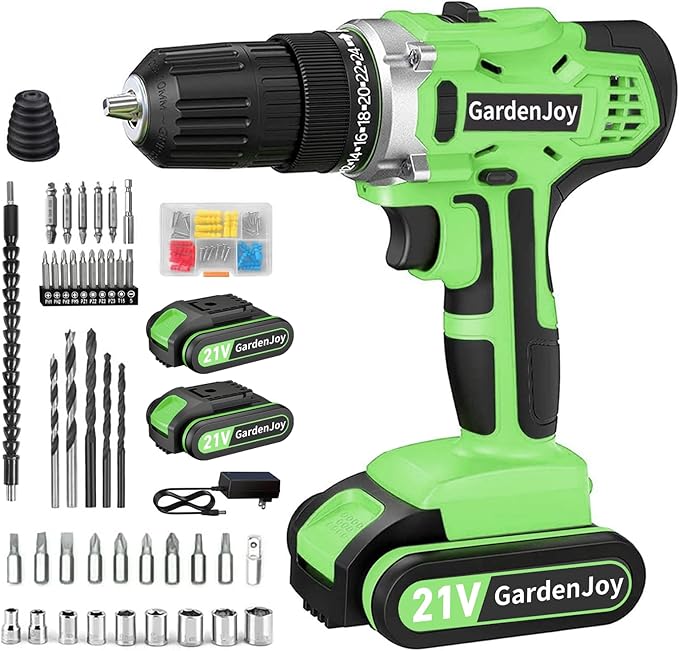 GardenJoy 20v Cordless Drill Set, Power Electric Kit 2 Batteries With Charger 30Nm 2-Speed 3/8" Keyless Chuck 24+1 Torque Drill Driver screwdriver Bits with LED Electric Work Light for DIY