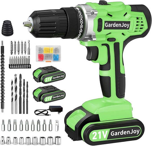 GardenJoy 20v Cordless Drill Set, Power Electric Kit 2 Batteries With Charger 30Nm 2-Speed 3/8" Keyless Chuck 24+1 Torque Drill Driver screwdriver Bits with LED Electric Work Light for DIY