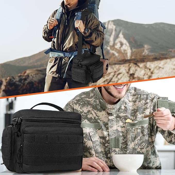 opux Tactical Lunch Box for Men, Black Mens Insulated Lunch Bag for Adult, Leakproof Soft Lunch Cooler with MOLLE Mesh Side Pockets, Multicam Heavy Duty Lunchbox Pail for Work Women, Large, 18 Cans