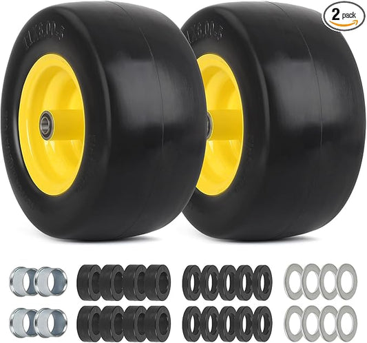 11x6.00-5 Flat Free Zero Turn Mower Tire and Wheel, 11x6-5nhs Riding Mowers Lawn Tire and Wheel with 3/4" Bearing, 5.8" -8" Centered Hub, 2 Pack
