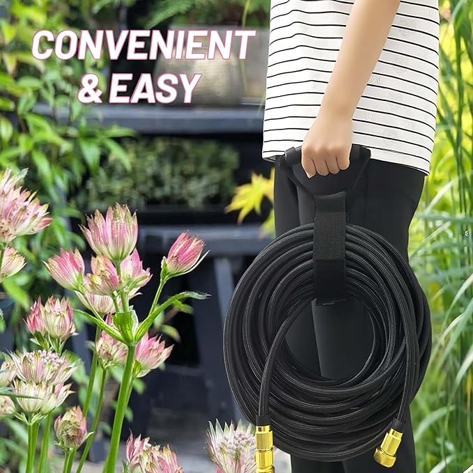 Non-Expandable Garden Hose 100 ft, Flexible Water Hose with 10 Function Nozzles, Leak-Proof Design High-Density Fabric&Shut-Off Valve, Hose Straps Garden Hose Pipe for Car Wash, Yard, Camper, Lawn
