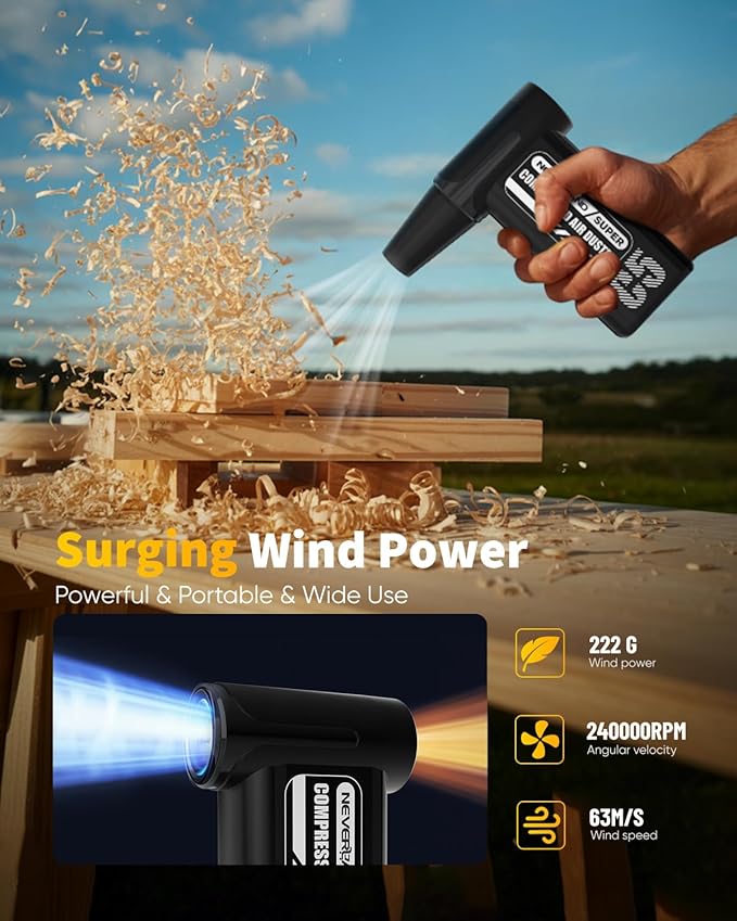 NEVERLAND Reusable Air Blower - 240000RPM High-Speed Cordless Compressed Air Duster, 8-Speed Adjustable, Rechargeable Battery-Powered Dust Blower for Computer, Keyboard, Electronics, Car, Pet Hair