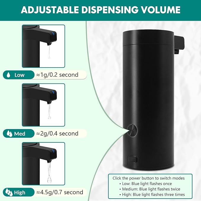 Automatic Soap Dispenser Stainless Steel with Sensor Infrared 9 oz. Soap Dispenser Electric IPX5 Waterproof USB-C Charging Motion Sensor for Kitchen & Bathroom (Black)