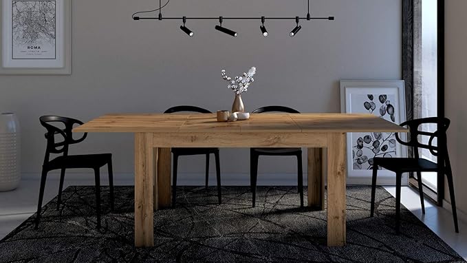 Mobili Fiver, Easy, Extendable Dining Table, 55,1(86,6) x35,4 in, Rustic Oak, for 6-8 People, Expandable Dining Table for Kitchen, Italian Furniture