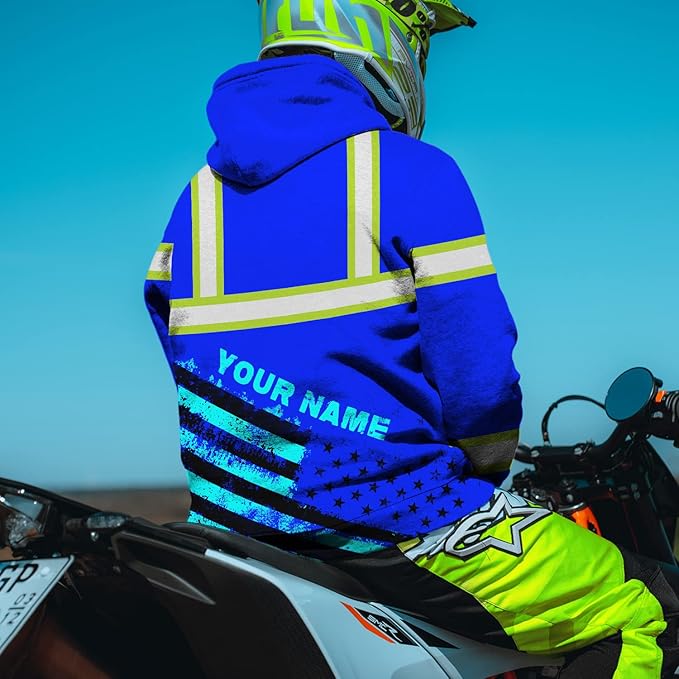 Color US Flag High Visibility Hoodie for Men Women Reflective Tapes Safety Workwear for Worker Runner Patriotic