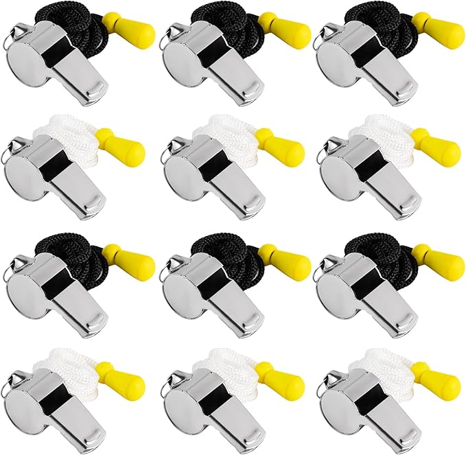 12 Pack Sport Whistles with Lanyar for Coaches, Referees and Officials, Loud Crisp Sound