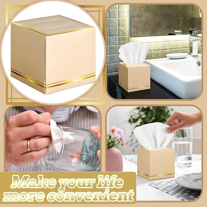 12 Pack Facial Tissues Cube Boxes Face Box 600 Sheets 3 ply Soft Paper Square Tissues Bulk for Car Pocket Toilet Household Bedroom Family(Light Brown)