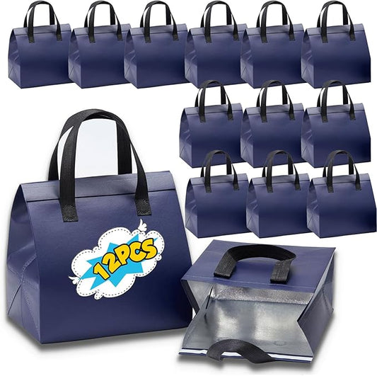 12 Pcs Insulated Take Away Bags, Disposable Lunch Bags For Food Takeaways, Coffee, Milk Tea, Seafood, Pizza, For Restaurants And Grocery Shops 9.5 x 6 x 10 In (Navy Blue)