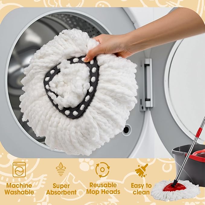 6 Pack Mop Head Replacement, Microfiber Spin Mop Refill Replace Head Compatible O-Ceda Easywring 1-Tank System, Spin Mop Replacement Heads for Easy Cleaning Floor Mopping