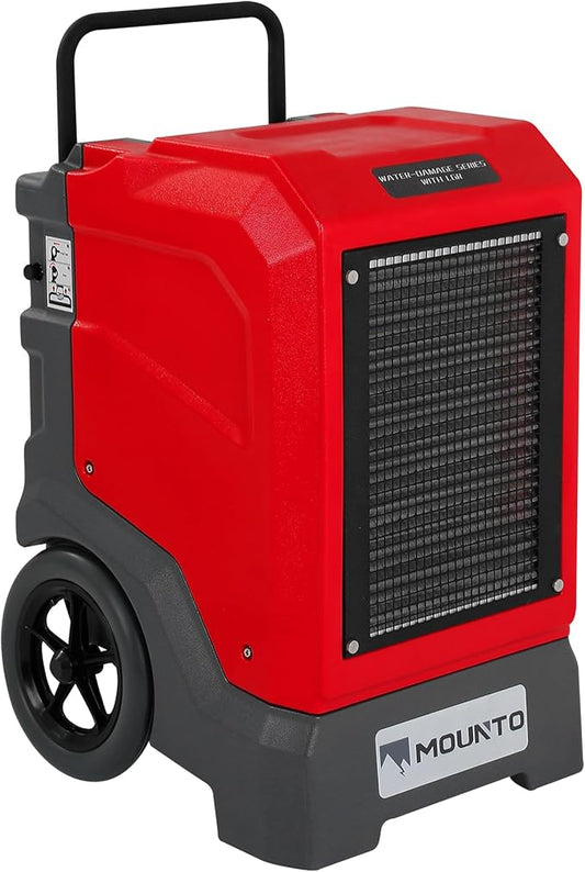 MOUNTO 310 Pints LGR Commercial Dehumidifier with Built-In Pump and Drain Hose – Portable, Heavy-Duty Dehumidifier with Wheels for Basements, Garages, Home, and Job Sites (Red)