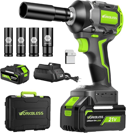 1/2 Cordless Impact Wrench: Max 850nm (630ft-Lbs) Electric Impact Wrench Kit - 20V 4ah Battery, 3-Speed, 4 Sockets, LED Light, Variable Speeds 1/2 Impact Drive for Car Tire, Mower