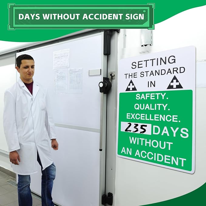 2 Pcs Plastic Days Without Accident Sign 20" x 14" Write a Day Sign Setting the Standard in Safety Quality Excellence Safety Is the Priority Quality Is Standard(English)