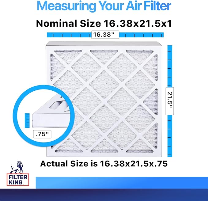 Filter King 16.38x21.5x1 Air Filter | 12-PACK | MERV 8 HVAC Pleated A/C Furnace Filters | MADE IN USA | Actual Size: 16.38 x 21.5 x .75"