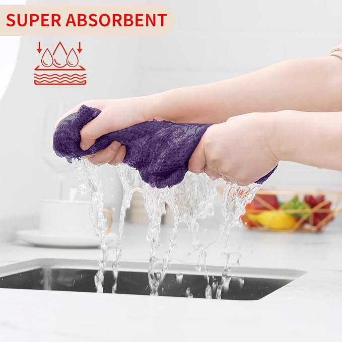Kitinjoy 100% Cotton Waffle Weave Kitchen Towels (13 X 28 Inches, Eggplant), 4-Pack Super Soft and Absorbent Dish Towel for Drying Dishes, Kitchen Hand Towels