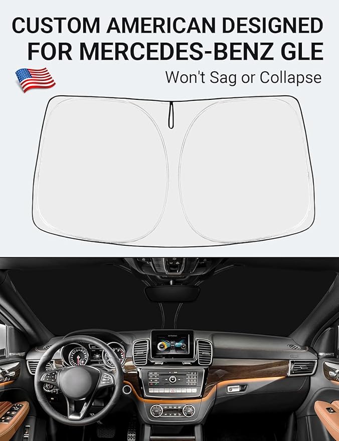 Proadsy 2025 Upgrade Windshield Sun Shade Custom Fit Mercedes-Benz GLE-Class 2016-2019 4-Layer Foldable Front Sunshade Protector Sun Visor Blocks UV Rays Keep Car Cooler Accessories