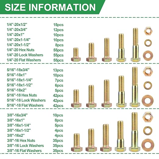 FOLIV 523PCS Grade 8 Bolts and Nuts Assortment Kit, Heavy Duty Nut and Bolt Assortment, 1/4-20 5/16-18 3/8-16 SAE Hex Bolts, Length from 1/2" to 1-1/2"