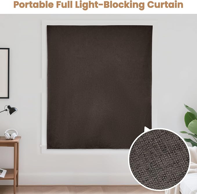 JILROIN Self Adhesive Curtains,100% Blackout Window Cover,No Drilling,Easy to Install,Provides Privacy Protection for Bedrooms (Dark Coffee - W60 × L72 in)