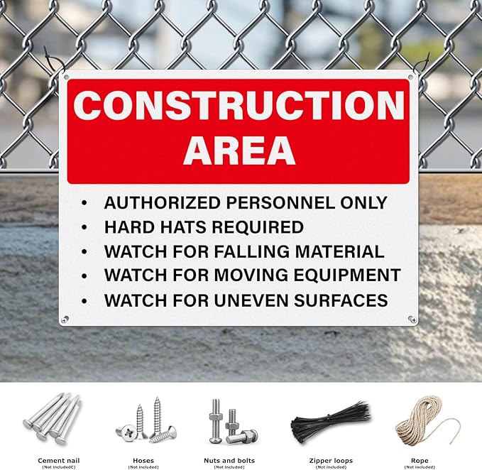 2 Pack Construction Area Signs Authorized Personnel Only Sign 14 × 10 Inches Aluminum Rust Free Fade Resistant Signage for Indoor Outdoor Use