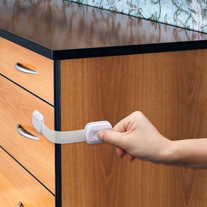 Child Safety Strap Locks 12 Pack Child Safety Locks Baby Proofing Drawers Locks Coolrunner Child Locks for Drawers, Cabinets, Dishwasher, No Tools or Drilling Required (White)