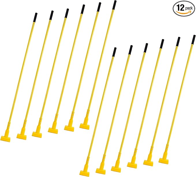 Matthew Cleaning Commercial Quick-Change Fiberglass Mop Handle for Floor Cleaning Heavy Duty Mop Stick Replacement 60inch Jaw Clamp-Style Wet Mop Gripper Holder Handle 12 Packs