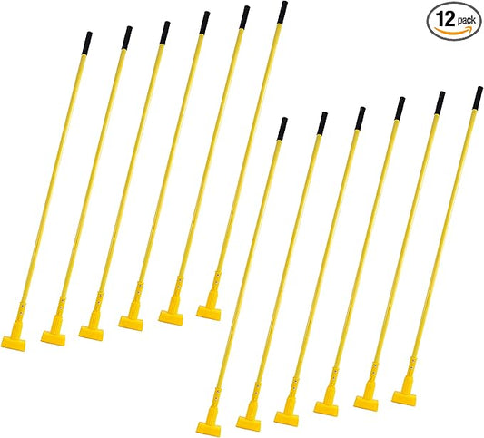 Matthew Cleaning Commercial Quick-Change Fiberglass Mop Handle for Floor Cleaning Heavy Duty Mop Stick Replacement 60inch Jaw Clamp-Style Wet Mop Gripper Holder Handle 12 Packs