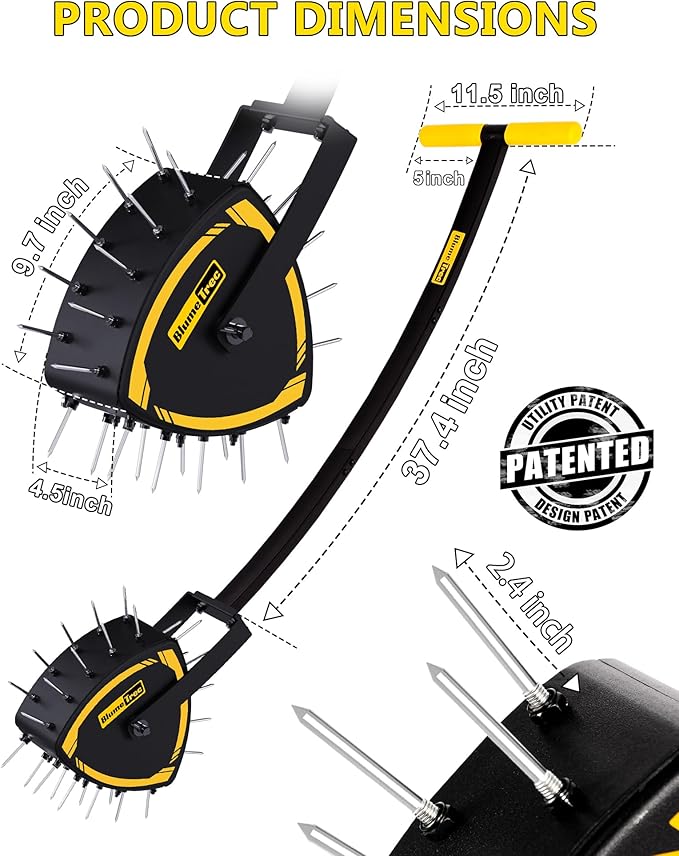 Patented Rolling Lawn Aerator, Heavy Duty Manual Push Tool with 30 Spikes for Soil Loosening, Spike Aeration Roller with Reuleaux Triangle Design for Garden Care, Revives Lawn Health, Save Labour