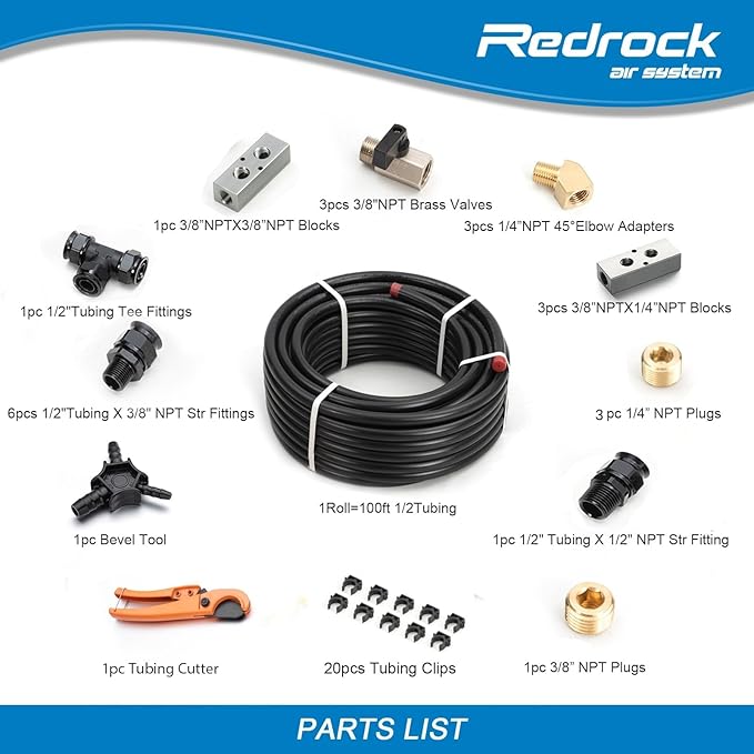 Air Compressor Accessories Kit 1/2" x 100 feet HDPE Aluminum Compressed Air Piping System Black Air Compressor Hose Pressured Leak-Proof Easy to Install 200PSI ASTM F1282