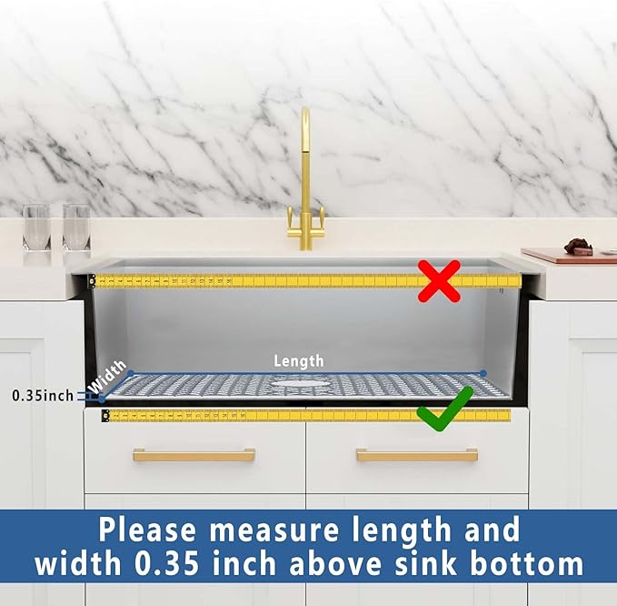 AWOKE Large Silicone Sink Protectors for Kitchen Sink, 30" x 16" Rear Drain Hole, Sink Mat for Bottom of Farmhouse Kitchen Stainless Steel Sinks, Raised Feet/Heat Resistant/Non-slip (Gray)