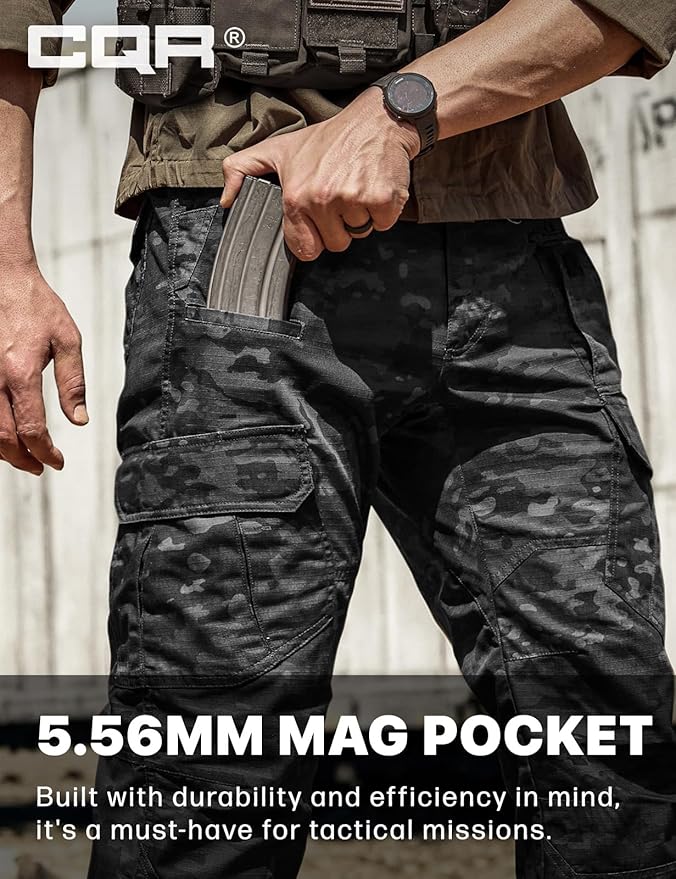 CQR Men's Tactical Pants, Water Resistant Ripstop Cargo Pants, Lightweight EDC Work Hiking Pants, Outdoor Apparel