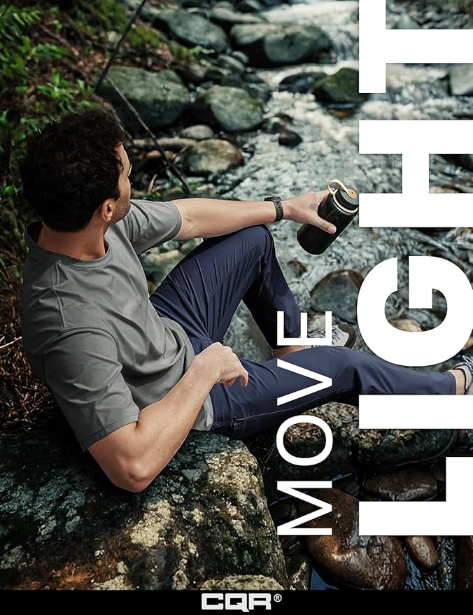 CQR Men's Lightweight Vent Hiking Pants, Water-Resistant & Breathable Sports Outdoor Athletic Pants with Elastic Waist
