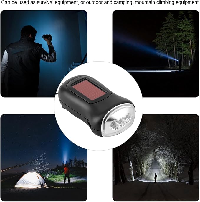 Solar Hand Crank Emergency Flashlight, Rechargeable LED Torch, IPX6 Weatherproof Dynamo Survival Light for Camping Hiking Power Outage, Outdoor Emergency Gear Gift