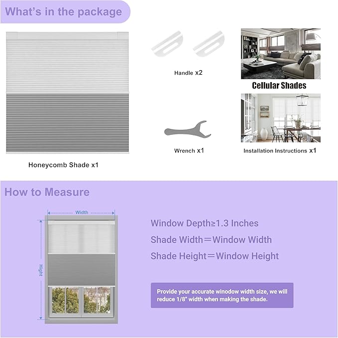 Boolegon Day and Night Cellular Shades No Tools No Drill Blinds for Window Cordless Easy to Install Honeycomb Shades Blackout&Filter Light Window Shades for Office Home, Black, Custom Size