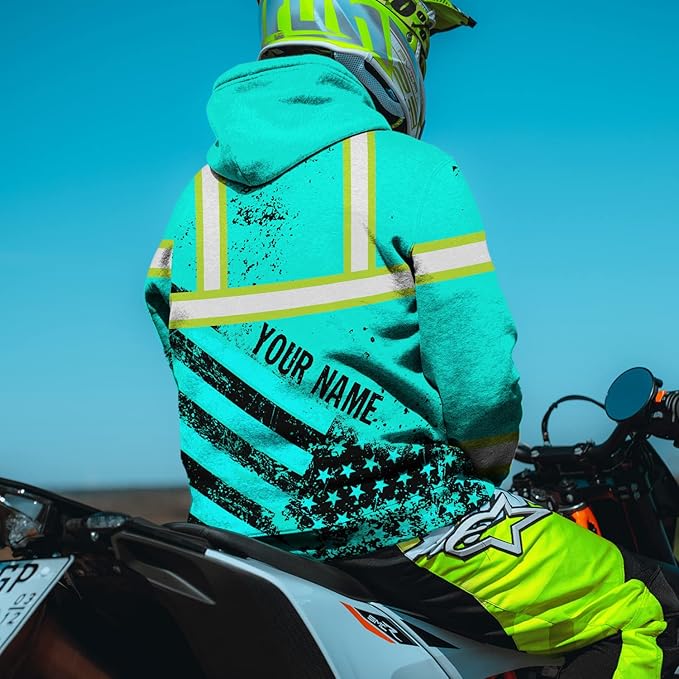 Color US Flag High Visibility Hoodie for Men Women Reflective Tapes Safety Workwear for Worker Runner Patriotic